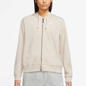 NIKE Oatmeal Women's Full-zip Hooded Sweatshirt Gym Vintage Easy, Small